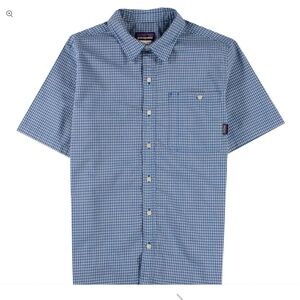 Patagonia Men’s Puckerware Shirt Blue Check Size M Short Sleeve Button Up